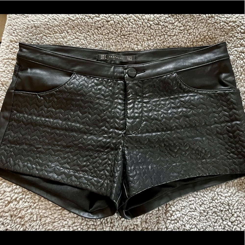 Zara black quilted leather shorts, size S, top condition